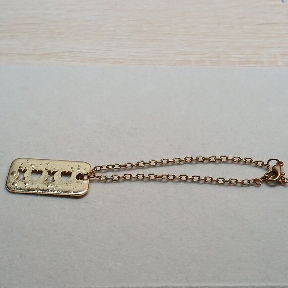 Gold Tone Metal Heart X Pendant with Small Bracelet Gold Tone Chain #14 - Picture 5 of 13